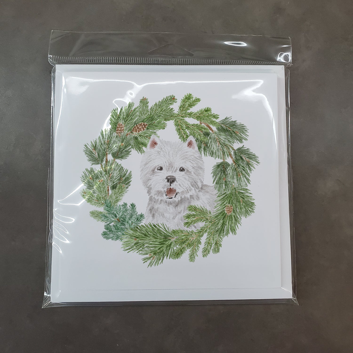 West Highland White Terrier Smiling Christmas Wreath Square Greeting Cards and Envelopes Pack of 8 Blank Cards with Envelopes Blank Thank You Note Greeting Cards Stationery