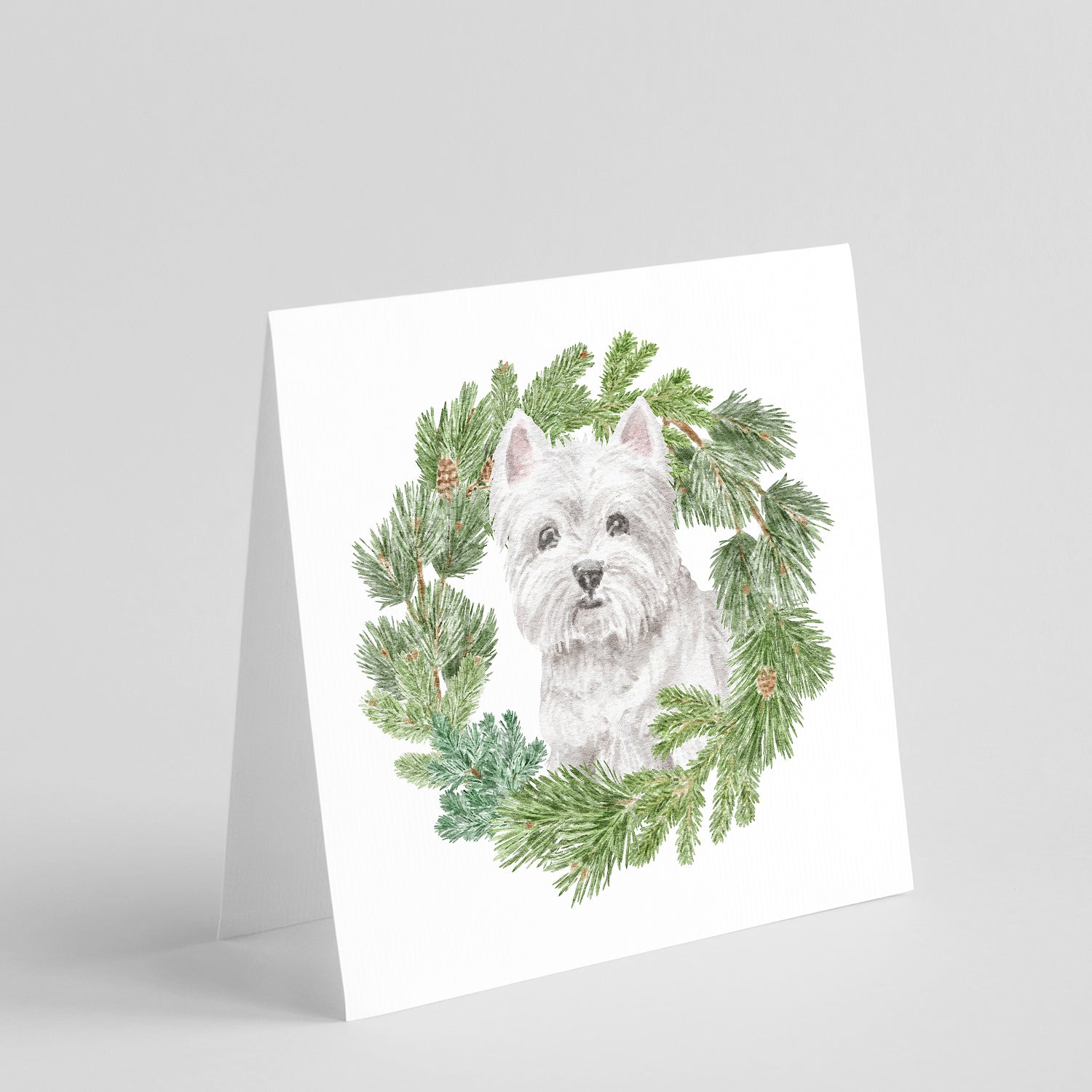 West Highland White Terrier Sitting Pretty Christmas Wreath Square Greeting Cards and Envelopes Pack of 8 Blank Cards with Envelopes Blank Thank You Note Greeting Cards Stationery