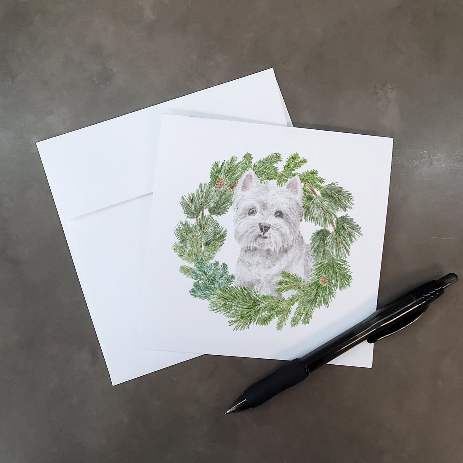 West Highland White Terrier Sitting Pretty Christmas Wreath Square Greeting Cards and Envelopes Pack of 8 Blank Cards with Envelopes Blank Thank You Note Greeting Cards Stationery