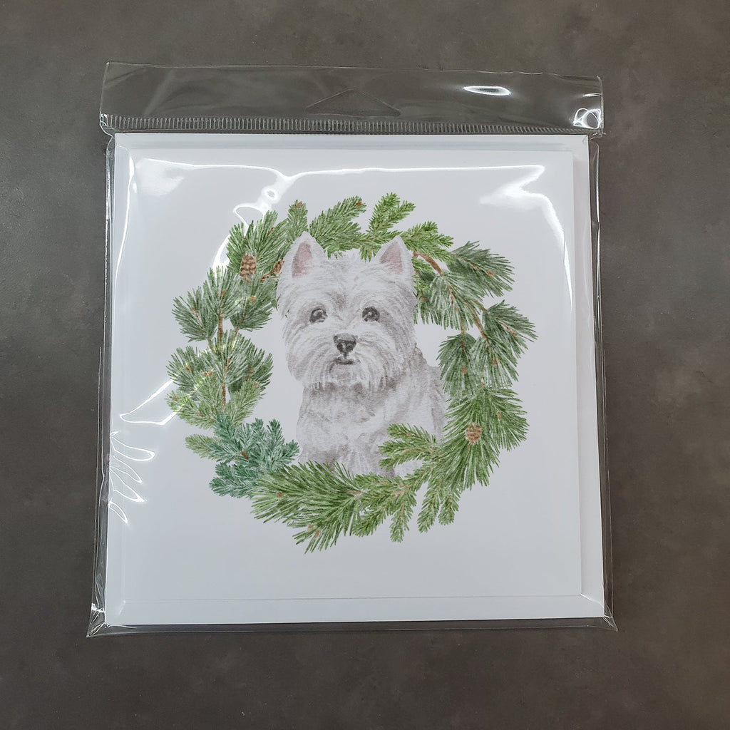 West Highland White Terrier Sitting Pretty Christmas Wreath Square Greeting Cards and Envelopes Pack of 8 Blank Cards with Envelopes Blank Thank You Note Greeting Cards Stationery