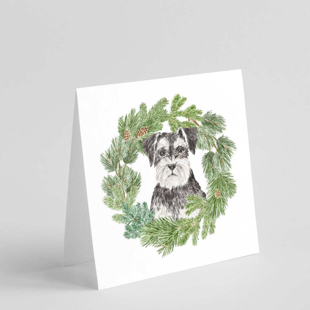 Schnauzer Black and Silver Christmas Wreath Square Greeting Cards and Envelopes Pack of 8 Blank Cards with Envelopes Blank Thank You Note Greeting Cards Stationery