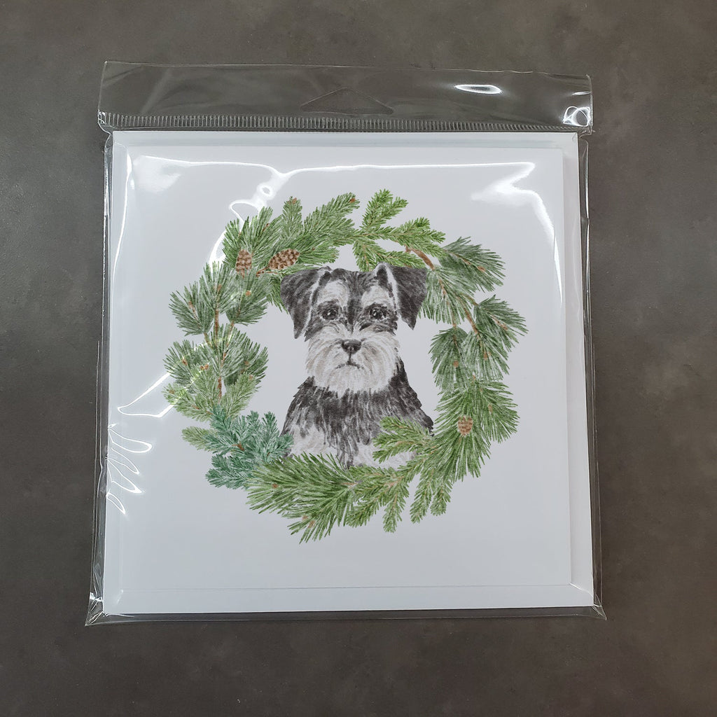 Schnauzer Black and Silver Christmas Wreath Square Greeting Cards and Envelopes Pack of 8 Blank Cards with Envelopes Blank Thank You Note Greeting Cards Stationery