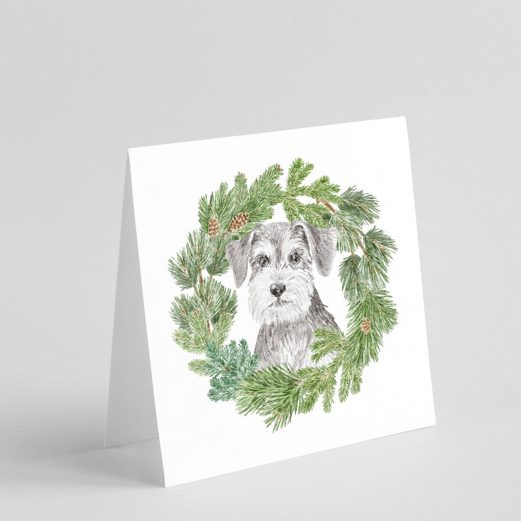 Schnauzer Salt and Pepper Christmas Wreath Square Greeting Cards and Envelopes Pack of 8 Blank Cards with Envelopes Blank Thank You Note Greeting Cards Stationery