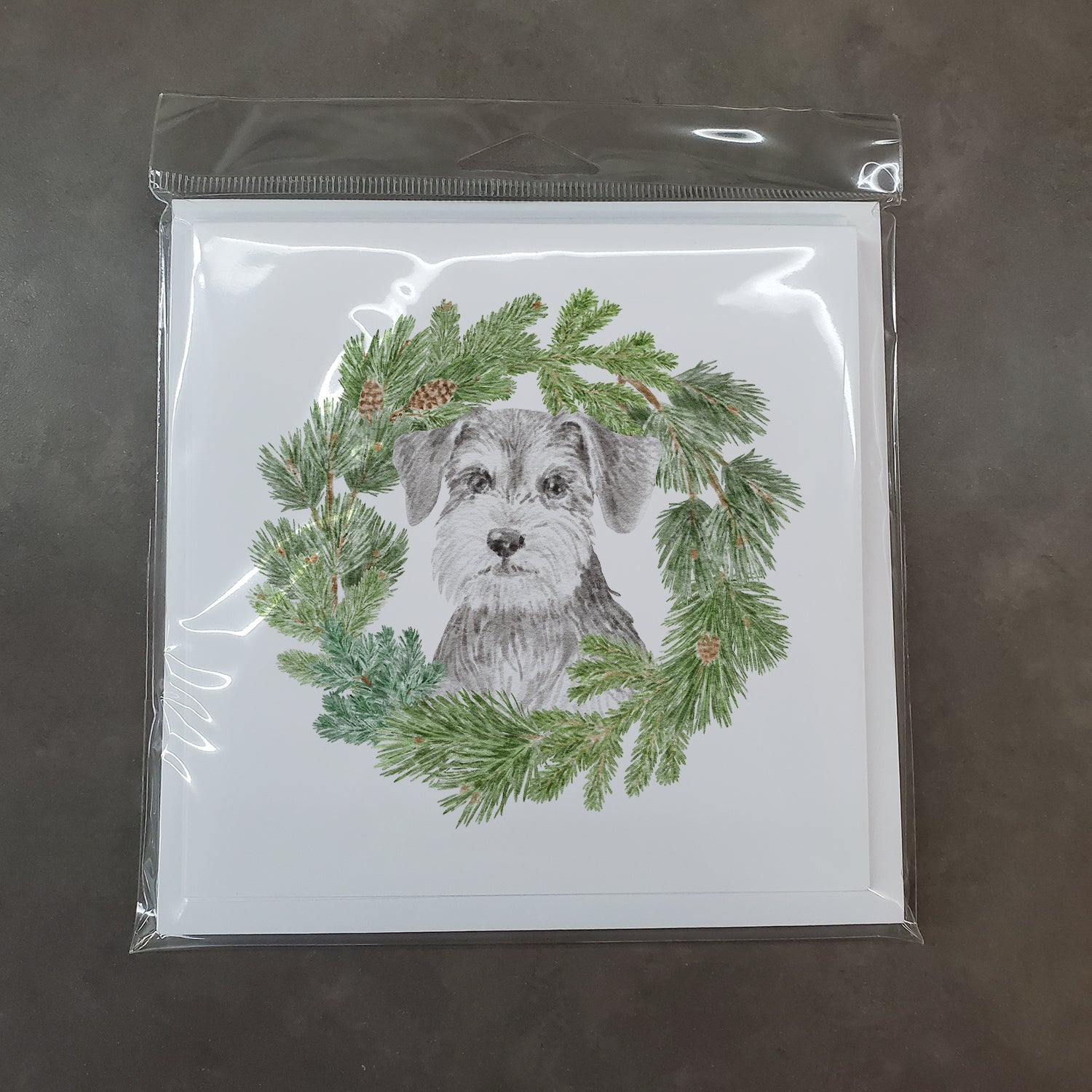 Schnauzer Salt and Pepper Christmas Wreath Square Greeting Cards and Envelopes Pack of 8 Blank Cards with Envelopes Blank Thank You Note Greeting Cards Stationery