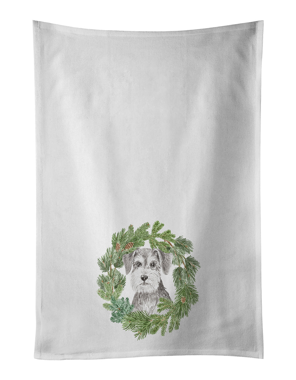 Schnauzer Salt and Pepper Christmas Wreath Kitchen Towel Set of 2 White Dish Towels Decorative Bathroom Hand towel for Hand, Face, Hair, Yoga, Tea, Dishcloth, 19 X 28", White