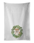 Shiba Inu Smiling Christmas Wreath Kitchen Towel Set of 2 White Dish Towels Decorative Bathroom Hand towel for Hand, Face, Hair, Yoga, Tea, Dishcloth, 19 X 28", White