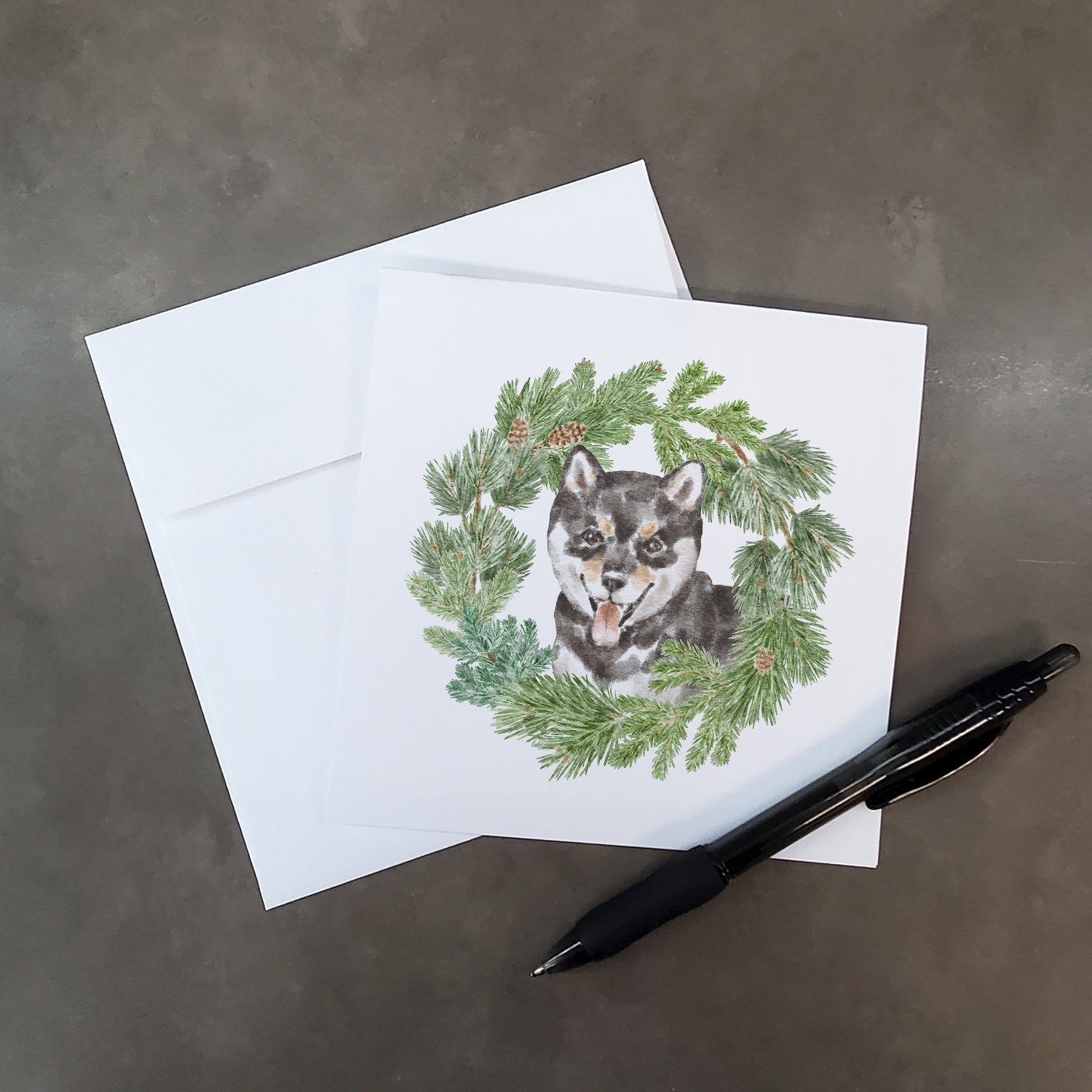 Shiba Inu Puppy Black Sesame Christmas Wreath Square Greeting Cards and Envelopes Pack of 8 Blank Cards with Envelopes Blank Thank You Note Greeting Cards Stationery