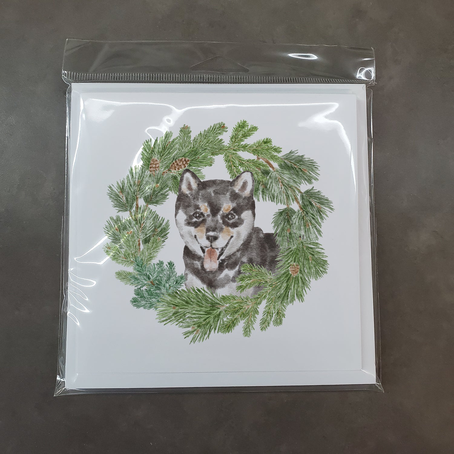 Shiba Inu Puppy Black Sesame Christmas Wreath Square Greeting Cards and Envelopes Pack of 8 Blank Cards with Envelopes Blank Thank You Note Greeting Cards Stationery