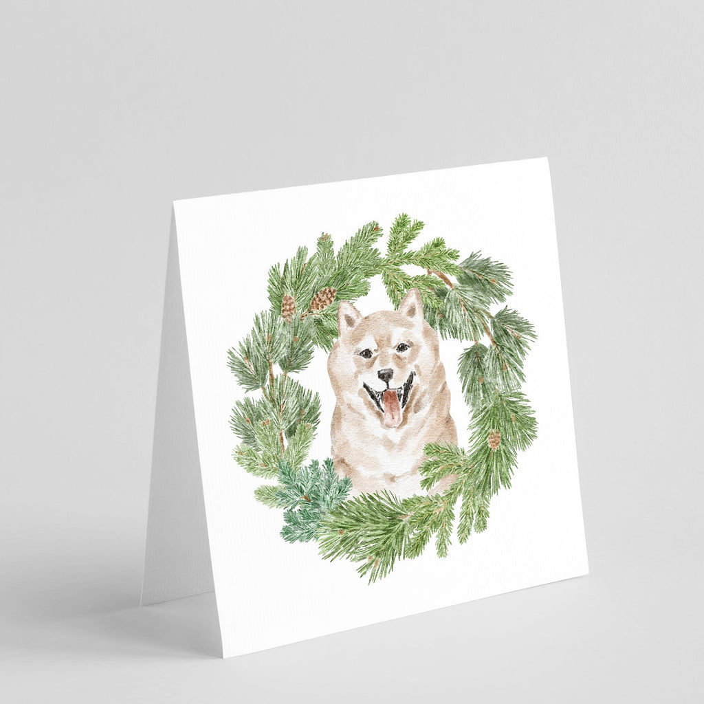 Shiba Inu Cream Christmas Wreath Square Greeting Cards and Envelopes Pack of 8 Blank Cards with Envelopes Blank Thank You Note Greeting Cards Stationery