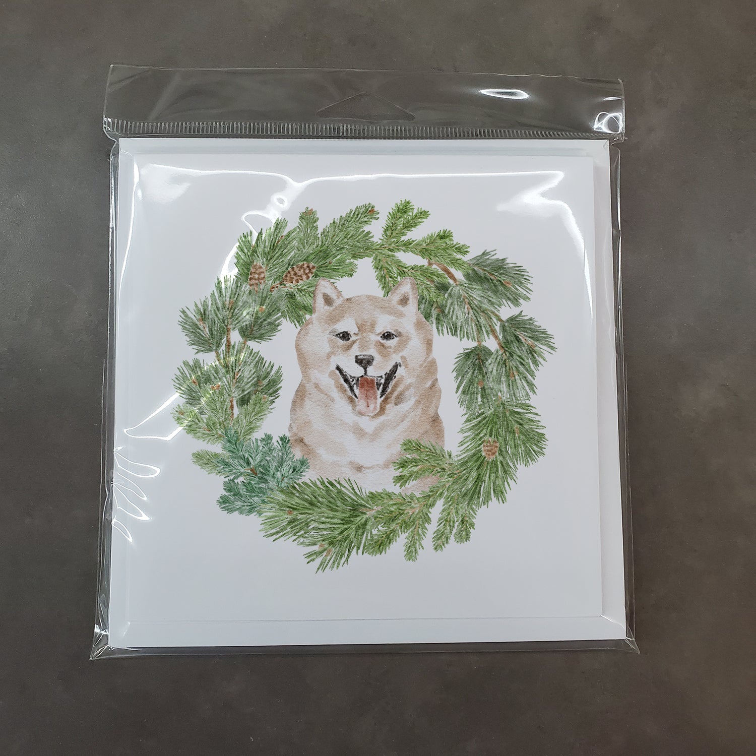Shiba Inu Cream Christmas Wreath Square Greeting Cards and Envelopes Pack of 8 Blank Cards with Envelopes Blank Thank You Note Greeting Cards Stationery