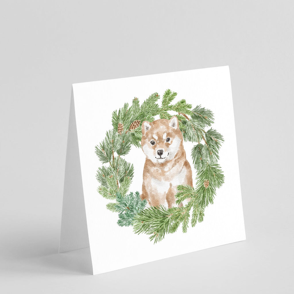 Shiba Inu Puppy Sitting Pretty Christmas Wreath Square Greeting Cards and Envelopes Pack of 8 Blank Cards with Envelopes Blank Thank You Note Greeting Cards Stationery