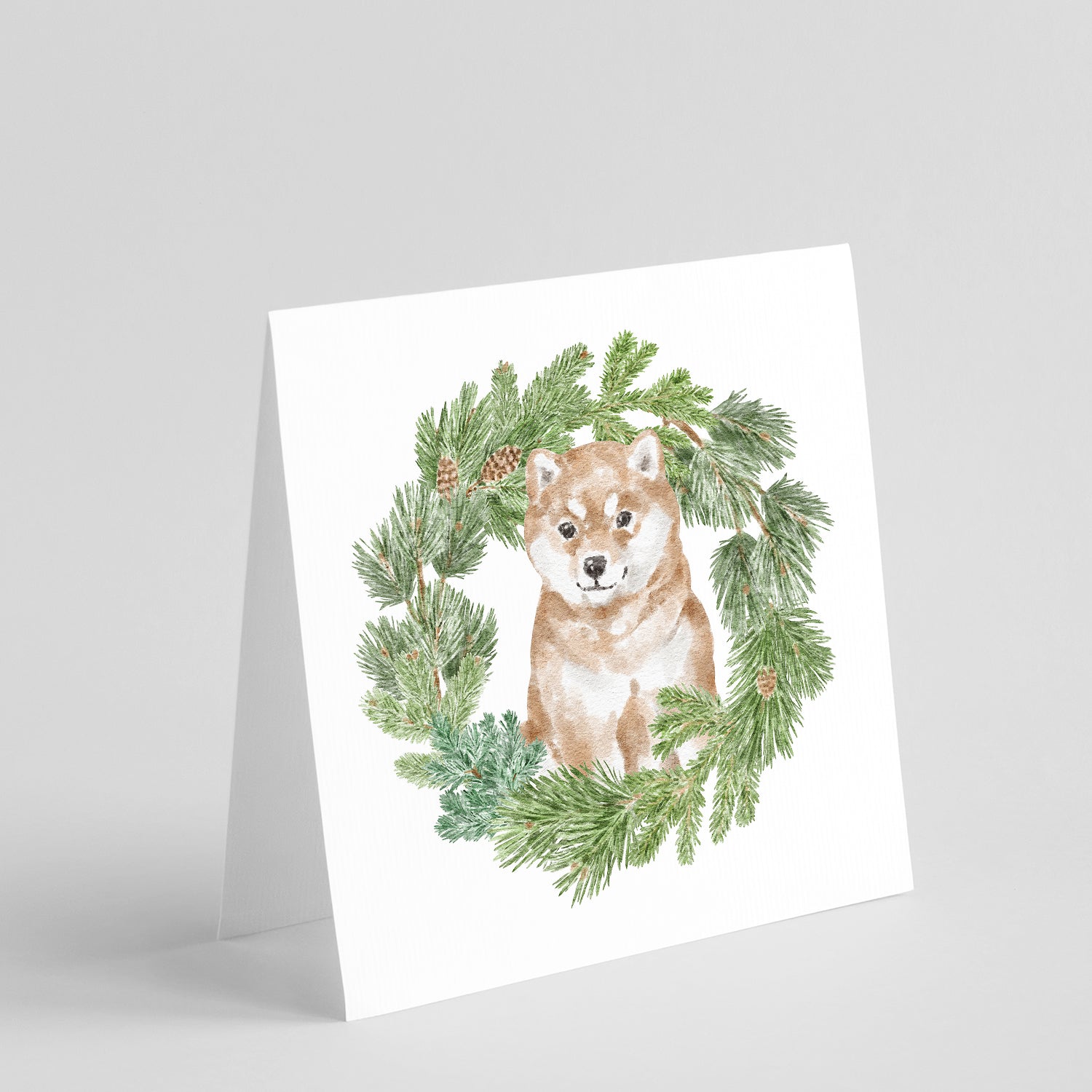 Shiba Inu Puppy Sitting Pretty Christmas Wreath Square Greeting Cards and Envelopes Pack of 8 Blank Cards with Envelopes Blank Thank You Note Greeting Cards Stationery