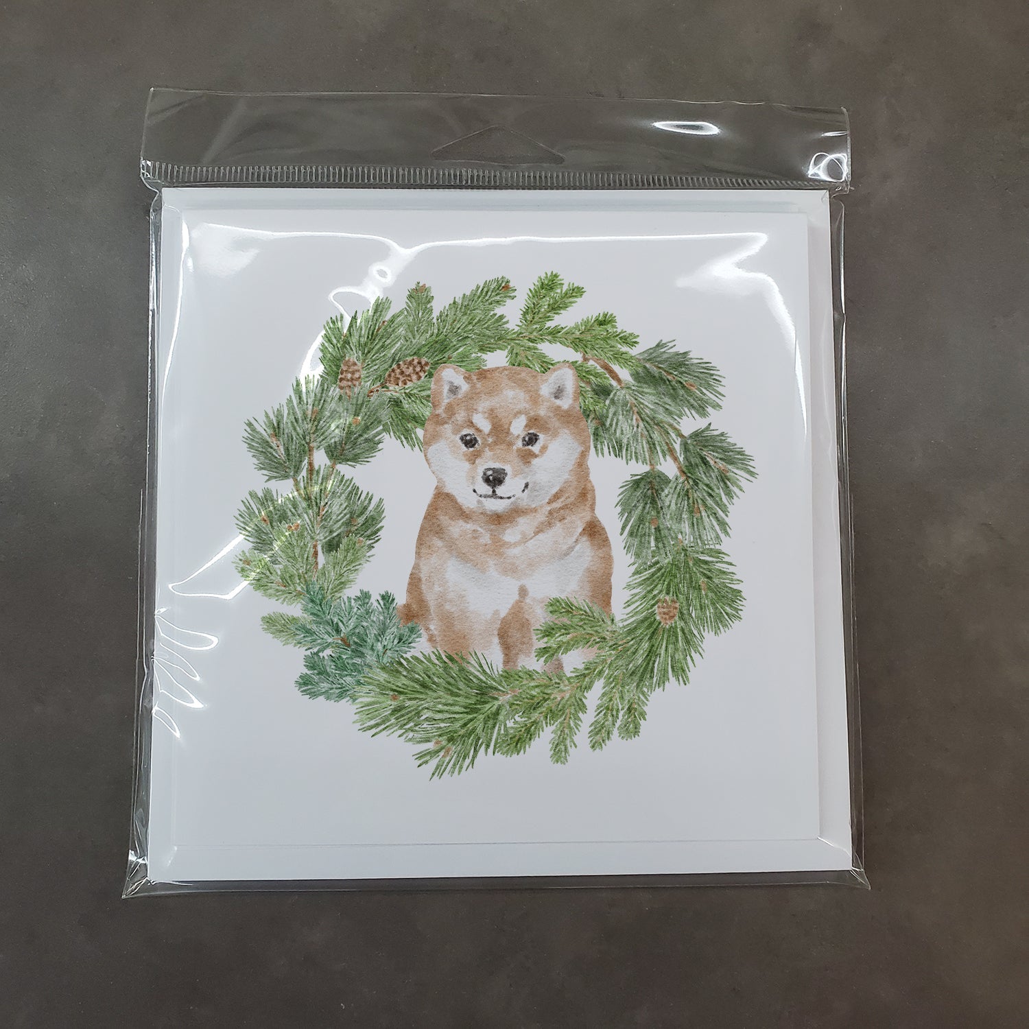 Shiba Inu Puppy Sitting Pretty Christmas Wreath Square Greeting Cards and Envelopes Pack of 8 Blank Cards with Envelopes Blank Thank You Note Greeting Cards Stationery