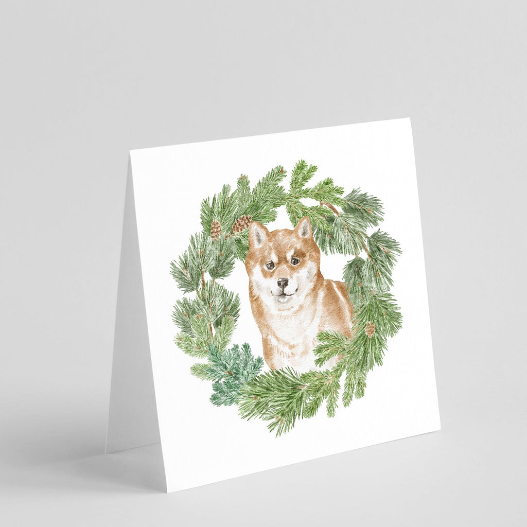 Shiba Inu Sitting Pretty Christmas Wreath Square Greeting Cards and Envelopes Pack of 8 Blank Cards with Envelopes Blank Thank You Note Greeting Cards Stationery