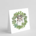 Sheltie/Shetland Sheepdog Puppy Tricolor  Christmas Wreath Square Greeting Cards and Envelopes Pack of 8 Blank Cards with Envelopes Blank Thank You Note Greeting Cards Stationery