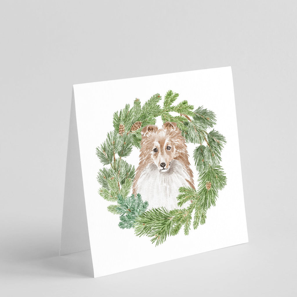 Sheltie/Shetland Sheepdog Adult Sable Christmas Wreath Square Greeting Cards and Envelopes Pack of 8 Blank Cards with Envelopes Blank Thank You Note Greeting Cards Stationery