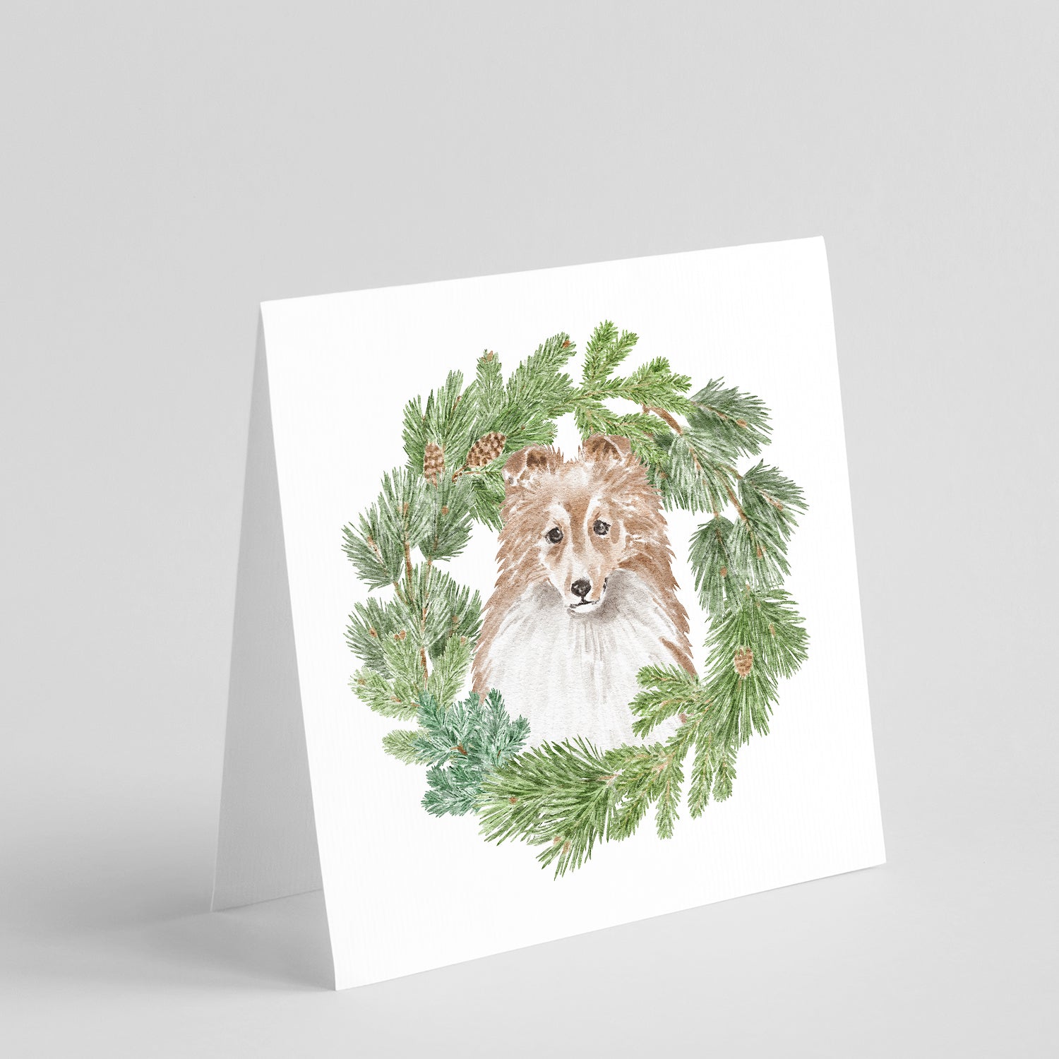 Sheltie/Shetland Sheepdog Adult Sable Christmas Wreath Square Greeting Cards and Envelopes Pack of 8 Blank Cards with Envelopes Blank Thank You Note Greeting Cards Stationery