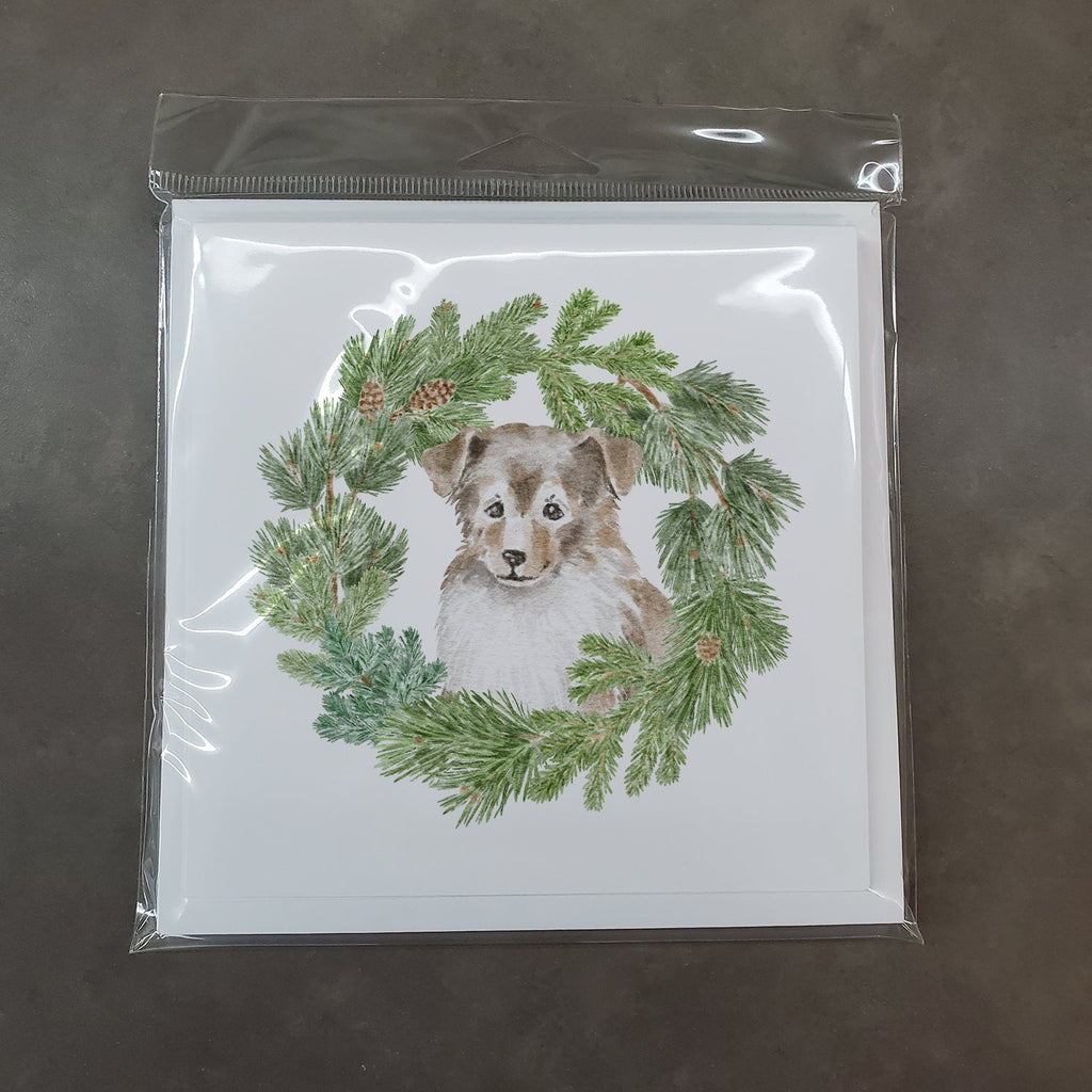 Sheltie/Shetland Sheepdog Puppy Sable Smile Christmas Wreath Square Greeting Cards and Envelopes Pack of 8 Blank Cards with Envelopes Blank Thank You Note Greeting Cards Stationery
