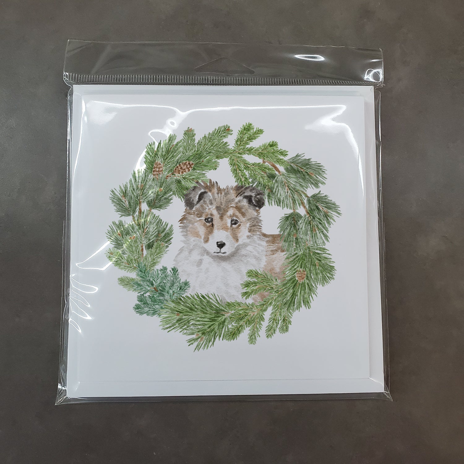 Sheltie/Shetland Sheepdog Puppy Sable Christmas Wreath Square Greeting Cards and Envelopes Pack of 8 Blank Cards with Envelopes Blank Thank You Note Greeting Cards Stationery