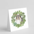 Sheltie/Shetland SheepdogTricolor Smiling #2 Christmas Wreath Square Greeting Cards and Envelopes Pack of 8 Blank Cards with Envelopes Blank Thank You Note Greeting Cards Stationery