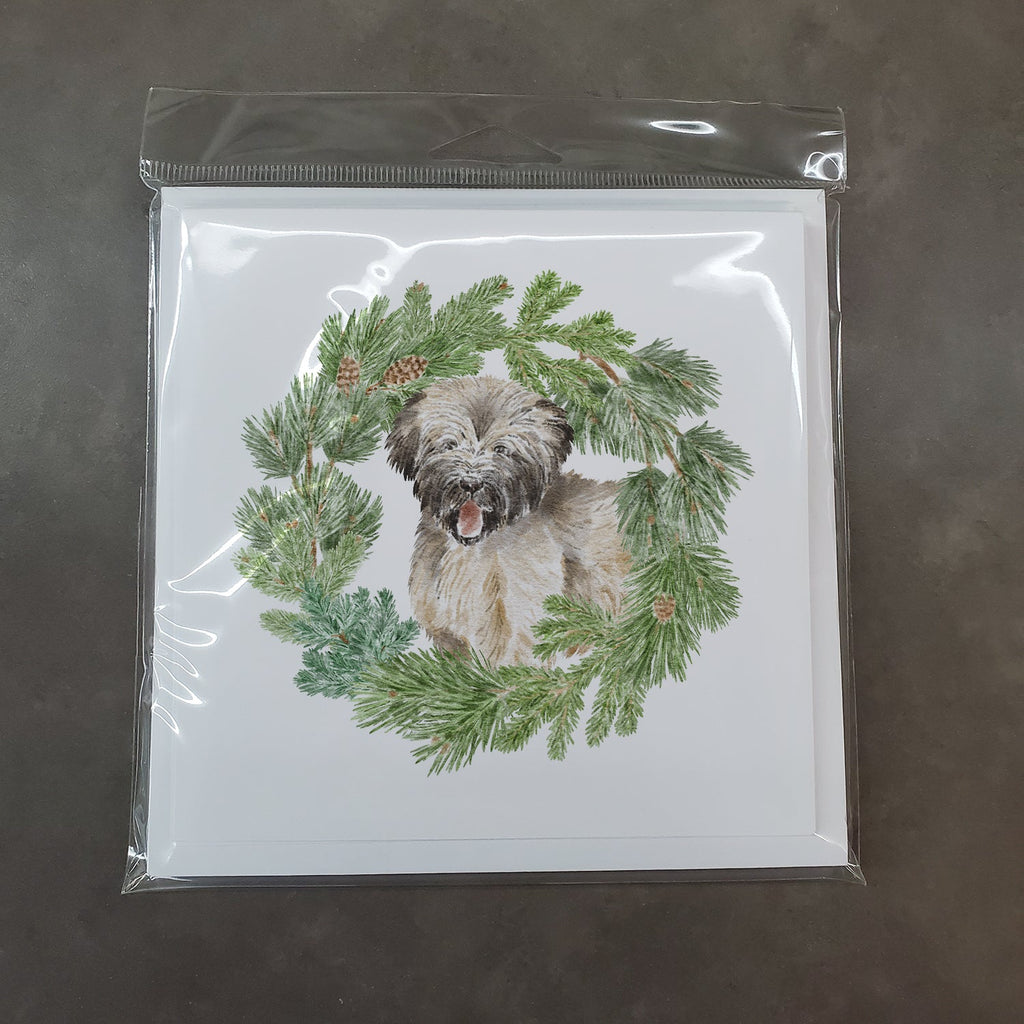 Briard Puppy Smiling Christmas Wreath Square Greeting Cards and Envelopes Pack of 8 Blank Cards with Envelopes Blank Thank You Note Greeting Cards Stationery