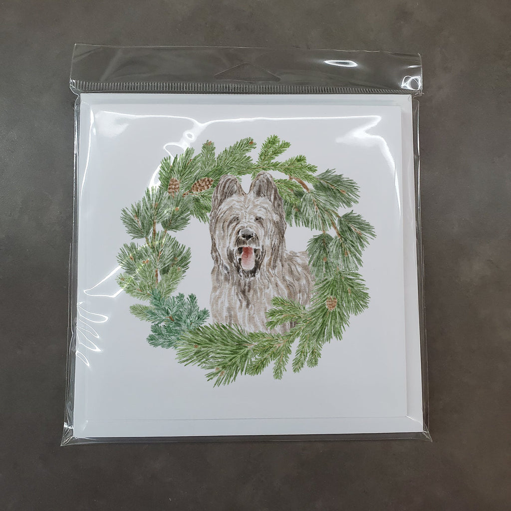 Briard Smiling Ears Up Christmas Wreath Square Greeting Cards and Envelopes Pack of 8 Blank Cards with Envelopes Blank Thank You Note Greeting Cards Stationery