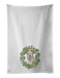 Briard Smiling Ears Up Christmas Wreath Kitchen Towel Set of 2 White Dish Towels Decorative Bathroom Hand towel for Hand, Face, Hair, Yoga, Tea, Dishcloth, 19 X 28", White