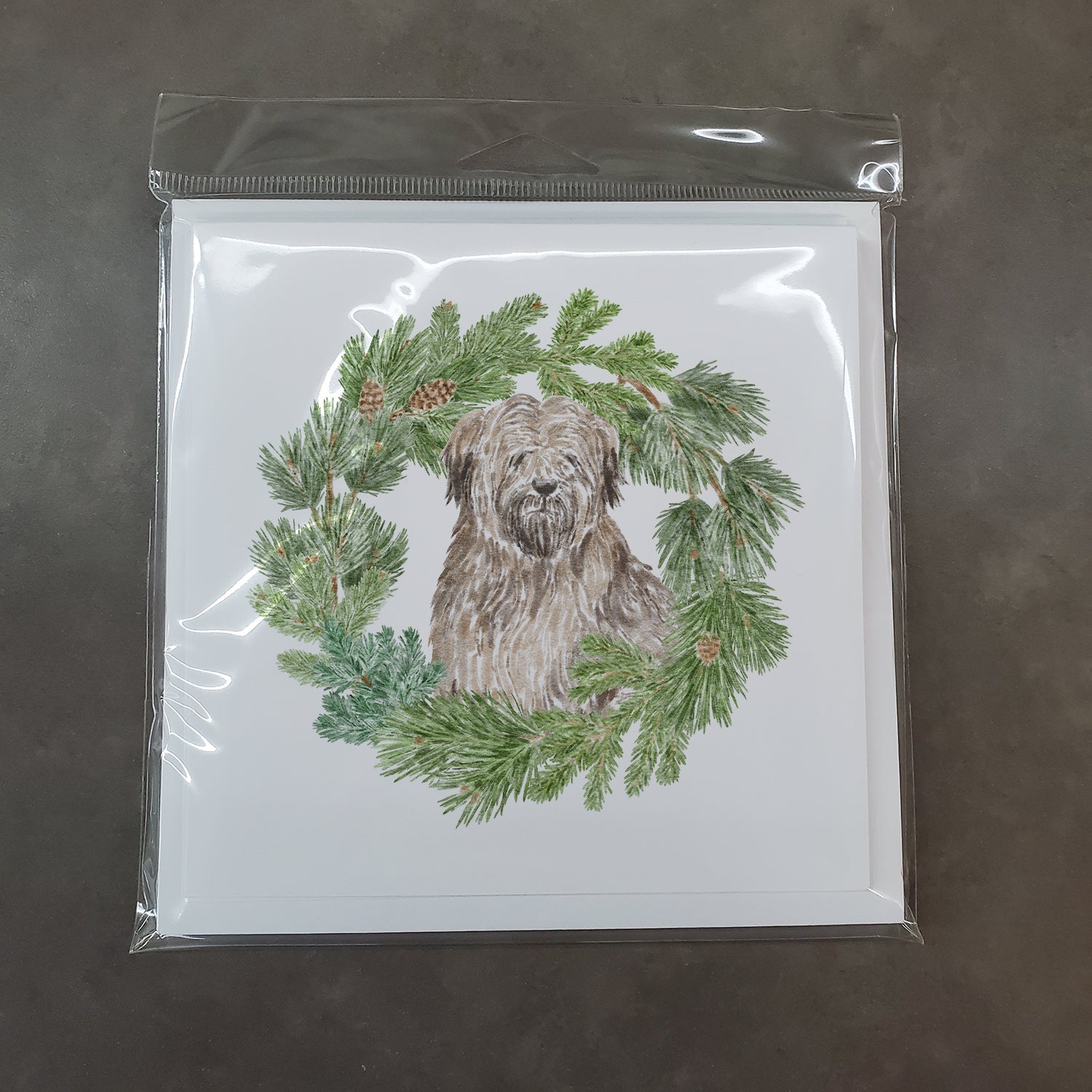 Briard Christmas Wreath Square Greeting Cards and Envelopes Pack of 8 Blank Cards with Envelopes Blank Thank You Note Greeting Cards Stationery