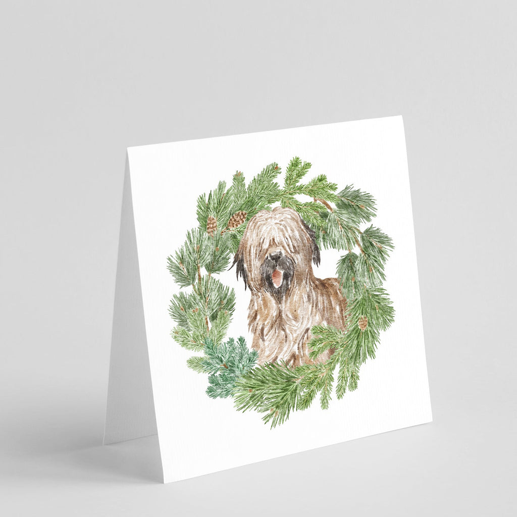 Briard Smiling Christmas Wreath Square Greeting Cards and Envelopes Pack of 8 Blank Cards with Envelopes Blank Thank You Note Greeting Cards Stationery