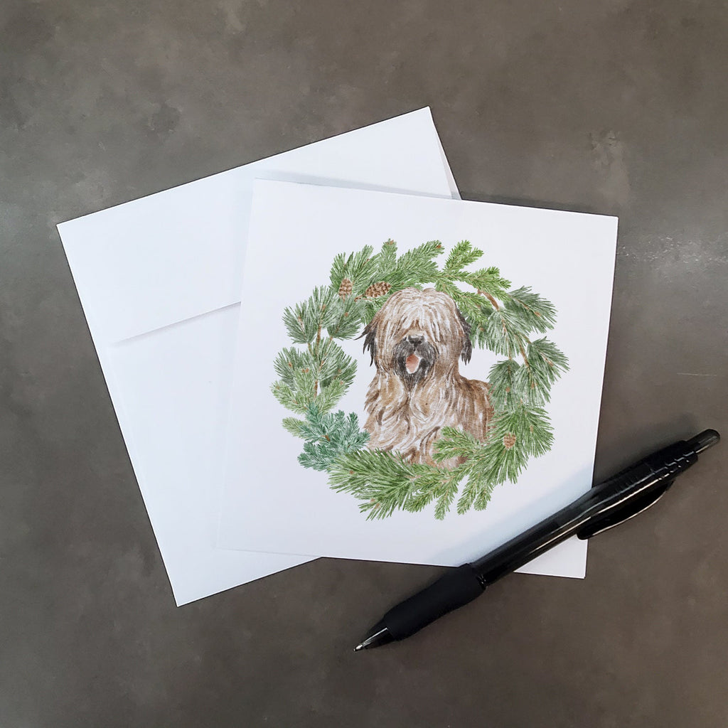 Briard Smiling Christmas Wreath Square Greeting Cards and Envelopes Pack of 8 Blank Cards with Envelopes Blank Thank You Note Greeting Cards Stationery