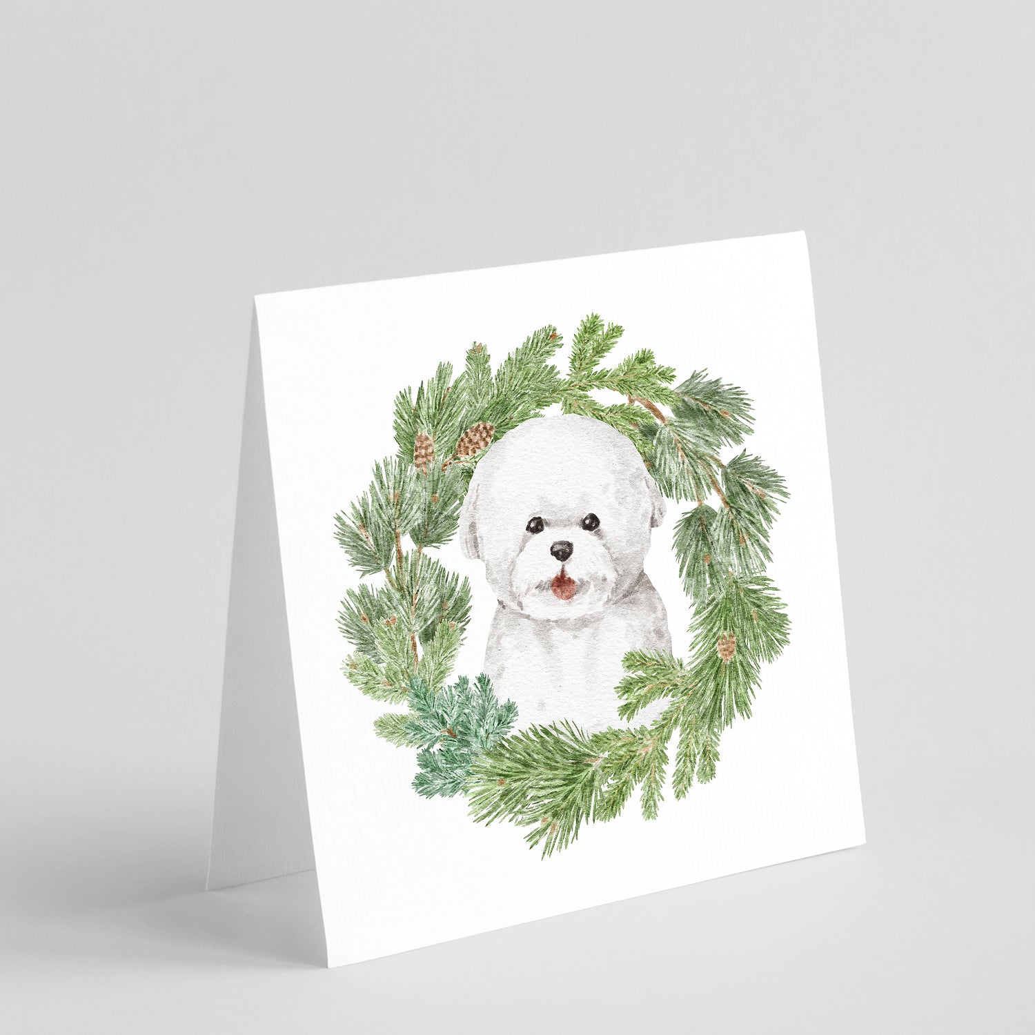 Bichon Frise Smiling Christmas Wreath Square Greeting Cards and Envelopes Pack of 8 Blank Cards with Envelopes Blank Thank You Note Greeting Cards Stationery