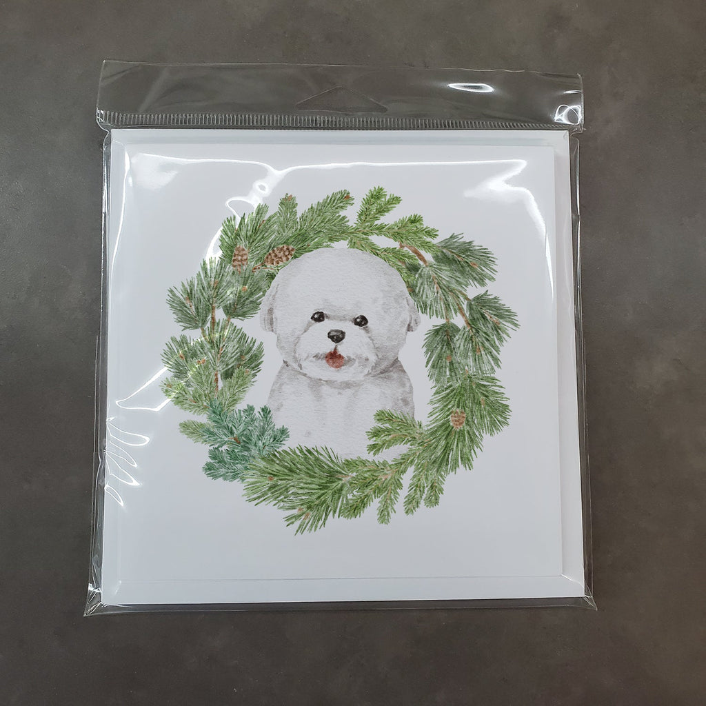 Bichon Frise Smiling Christmas Wreath Square Greeting Cards and Envelopes Pack of 8 Blank Cards with Envelopes Blank Thank You Note Greeting Cards Stationery