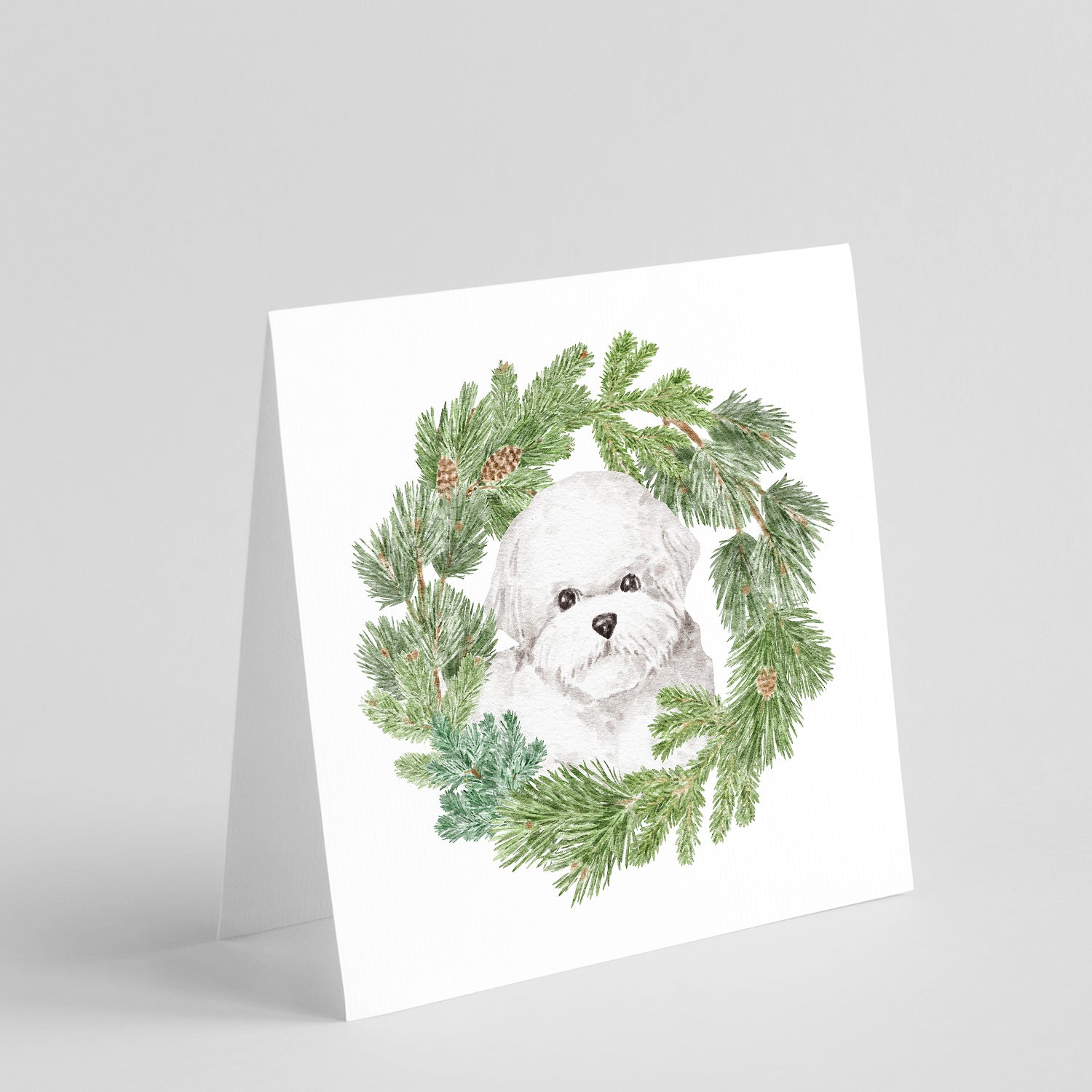 Bichon Frise Christmas Wreath Square Greeting Cards and Envelopes Pack of 8 Blank Cards with Envelopes Blank Thank You Note Greeting Cards Stationery