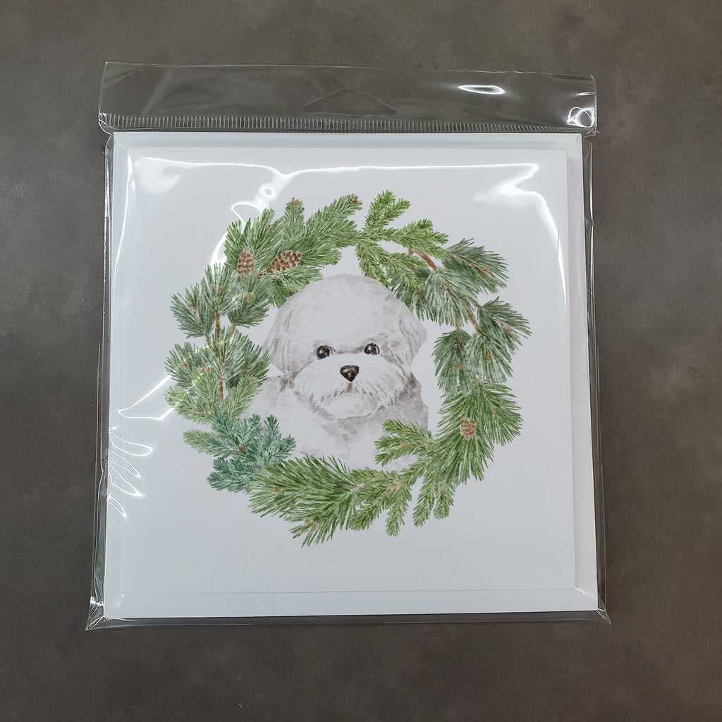 Bichon Frise Christmas Wreath Square Greeting Cards and Envelopes Pack of 8 Blank Cards with Envelopes Blank Thank You Note Greeting Cards Stationery