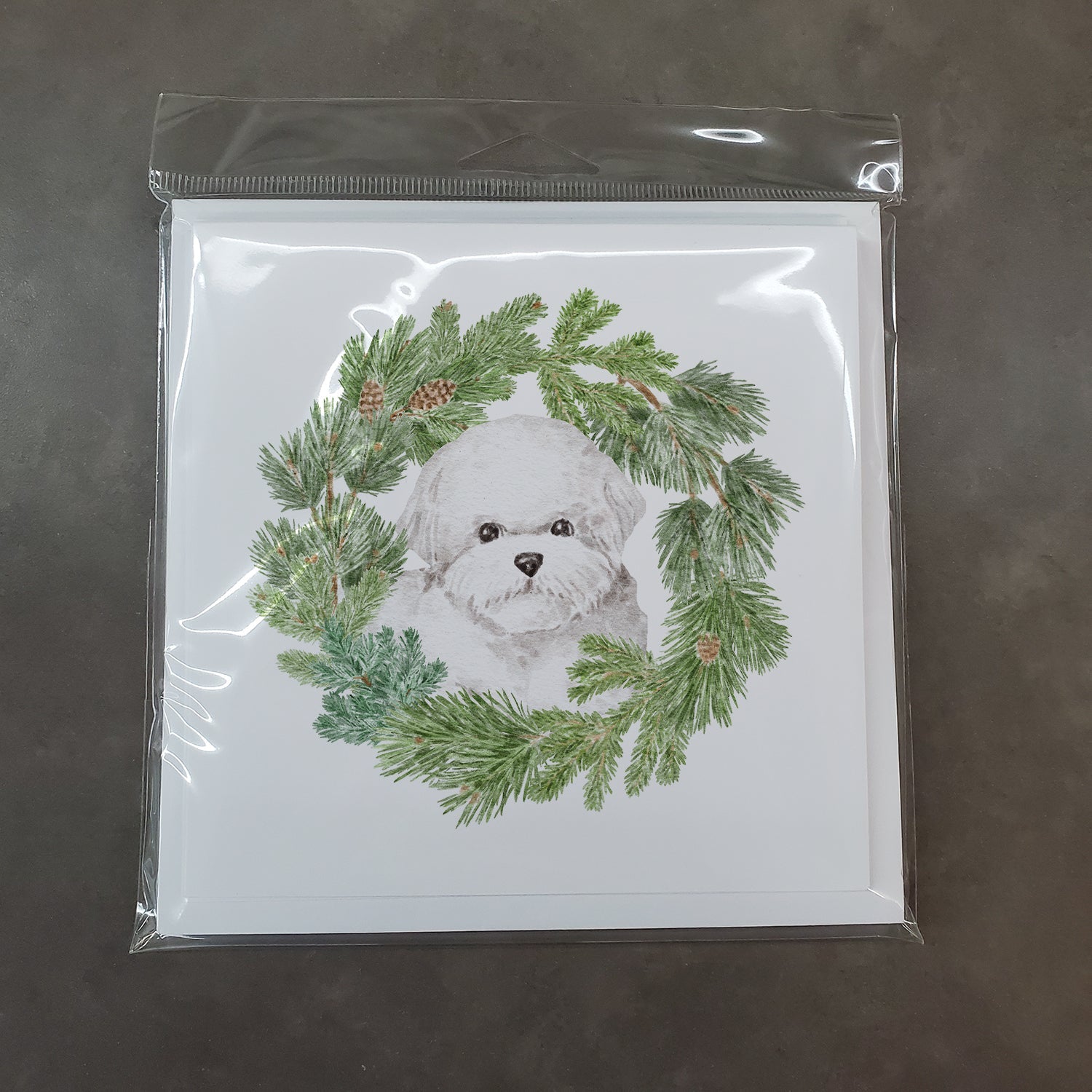 Bichon Frise Christmas Wreath Square Greeting Cards and Envelopes Pack of 8 Blank Cards with Envelopes Blank Thank You Note Greeting Cards Stationery