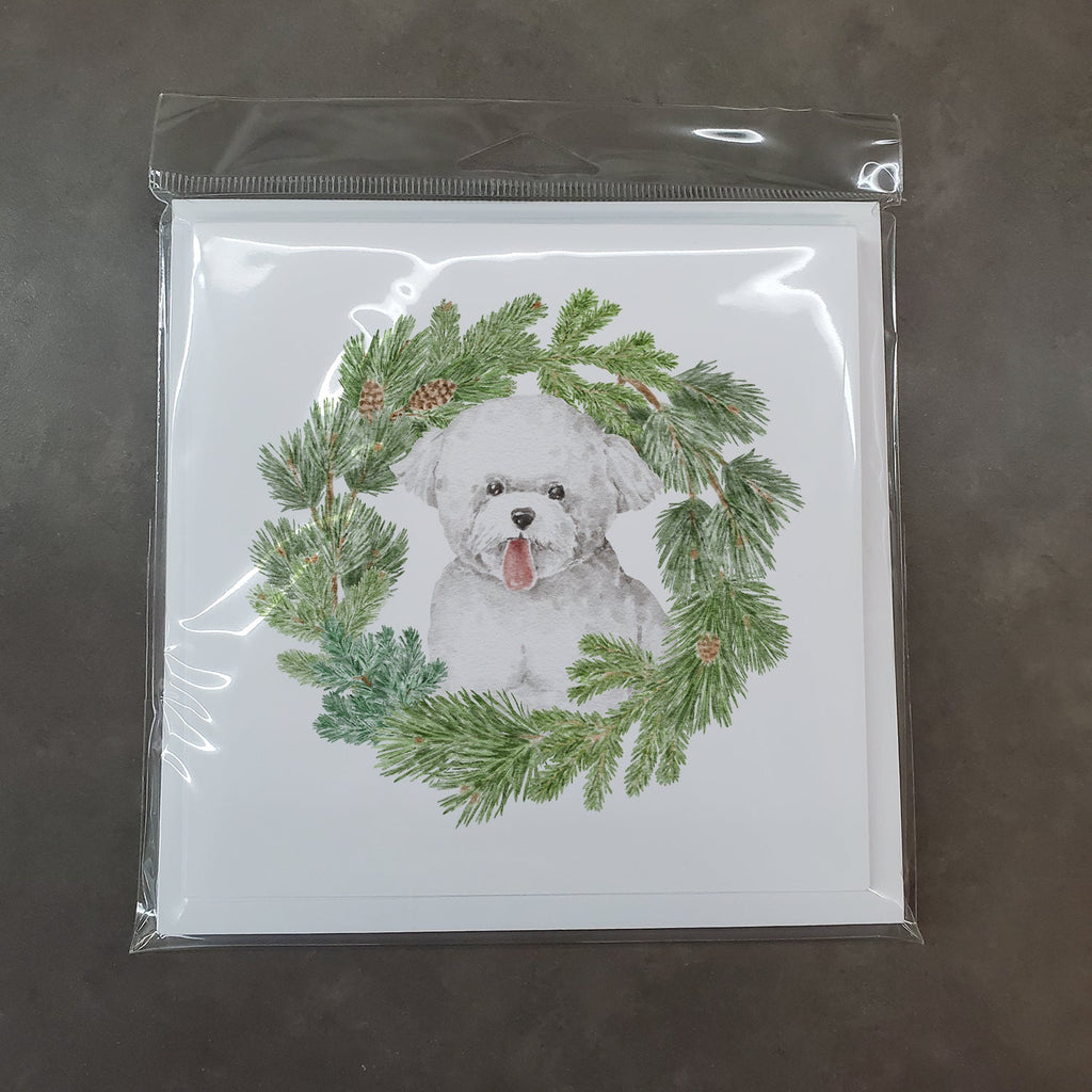Bichon Frise Tongue Out Christmas Wreath Square Greeting Cards and Envelopes Pack of 8 Blank Cards with Envelopes Blank Thank You Note Greeting Cards Stationery
