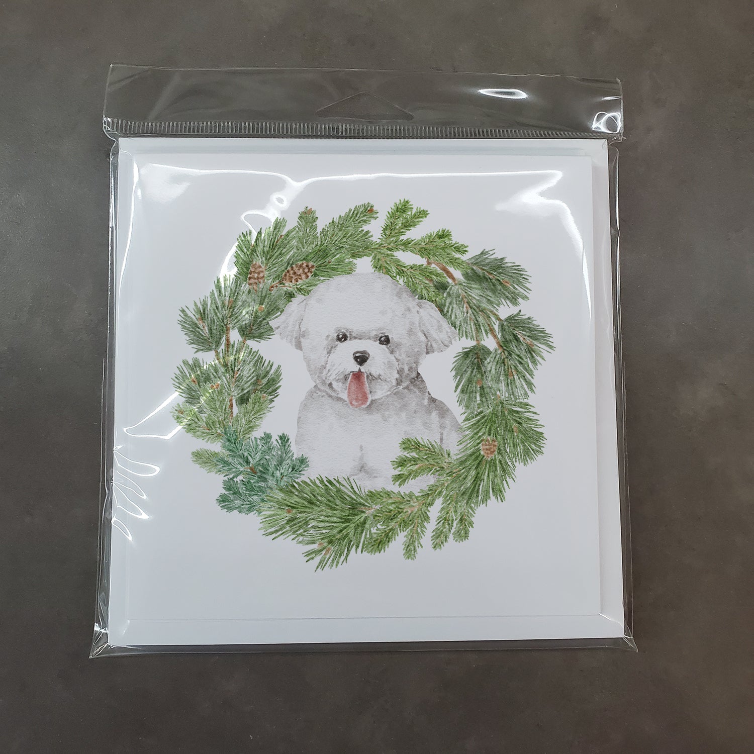 Bichon Frise Tongue Out Christmas Wreath Square Greeting Cards and Envelopes Pack of 8 Blank Cards with Envelopes Blank Thank You Note Greeting Cards Stationery