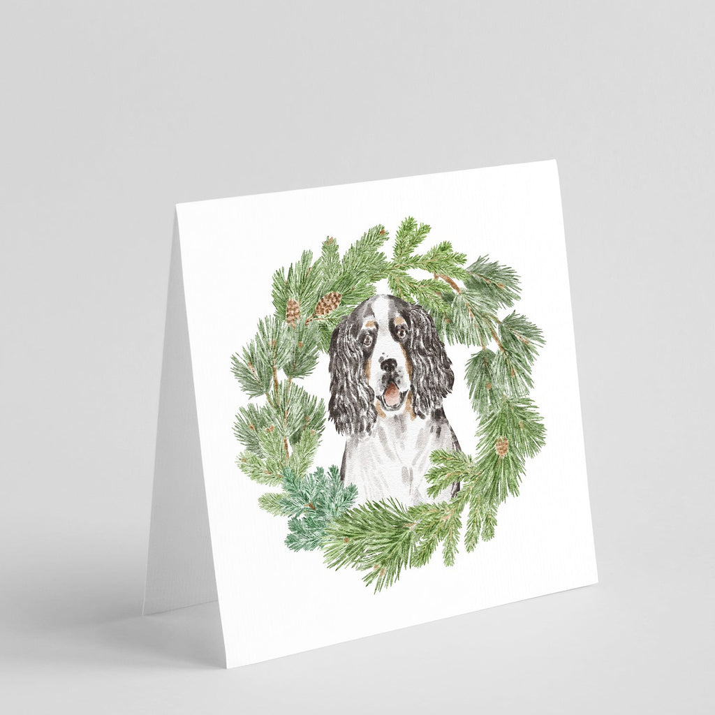English Springer Spaniel Tricolor Christmas Wreath Square Greeting Cards and Envelopes Pack of 8 Blank Cards with Envelopes Blank Thank You Note Greeting Cards Stationery