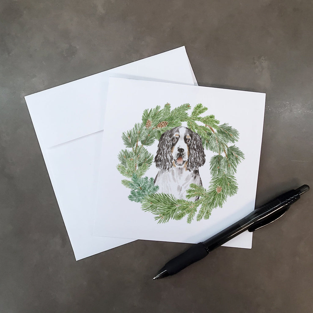 English Springer Spaniel Tricolor Christmas Wreath Square Greeting Cards and Envelopes Pack of 8 Blank Cards with Envelopes Blank Thank You Note Greeting Cards Stationery
