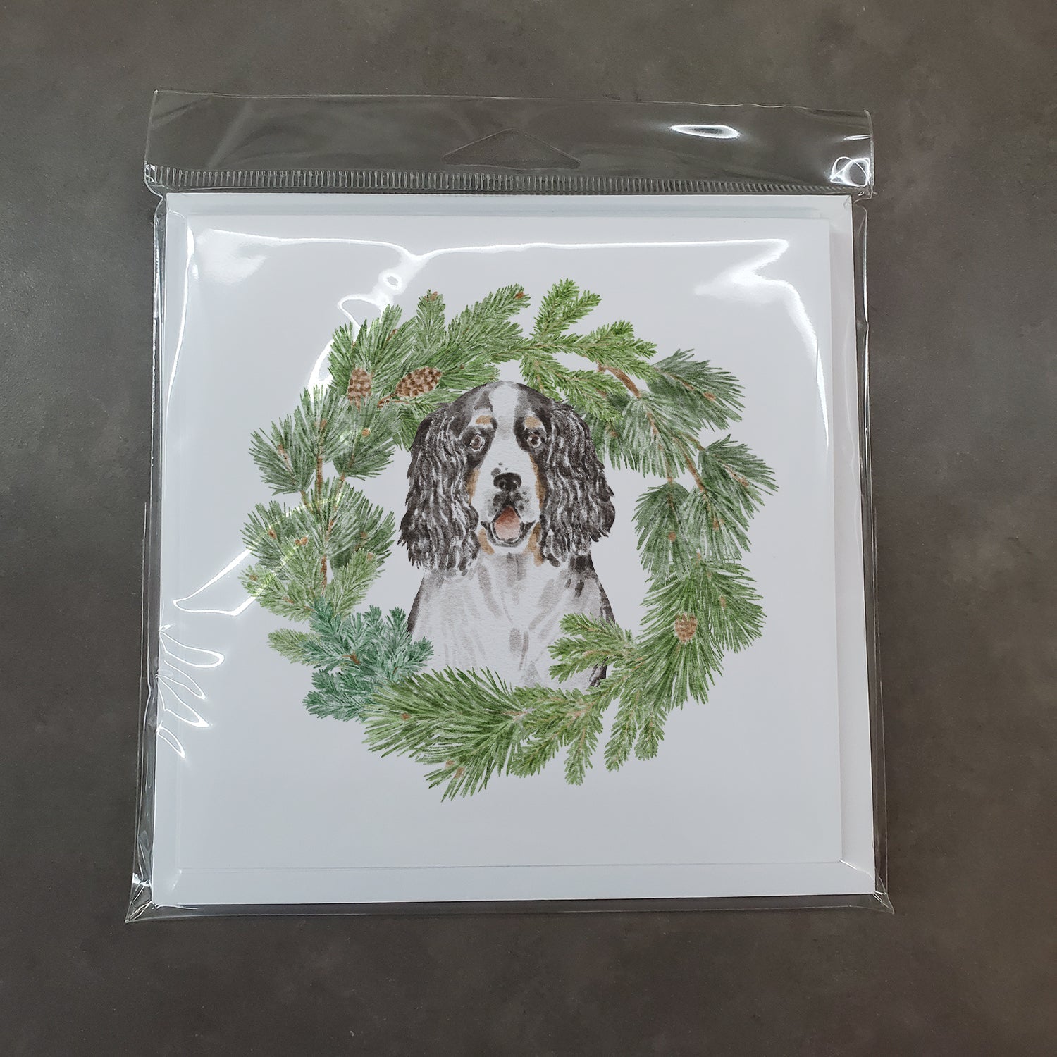 English Springer Spaniel Tricolor Christmas Wreath Square Greeting Cards and Envelopes Pack of 8 Blank Cards with Envelopes Blank Thank You Note Greeting Cards Stationery