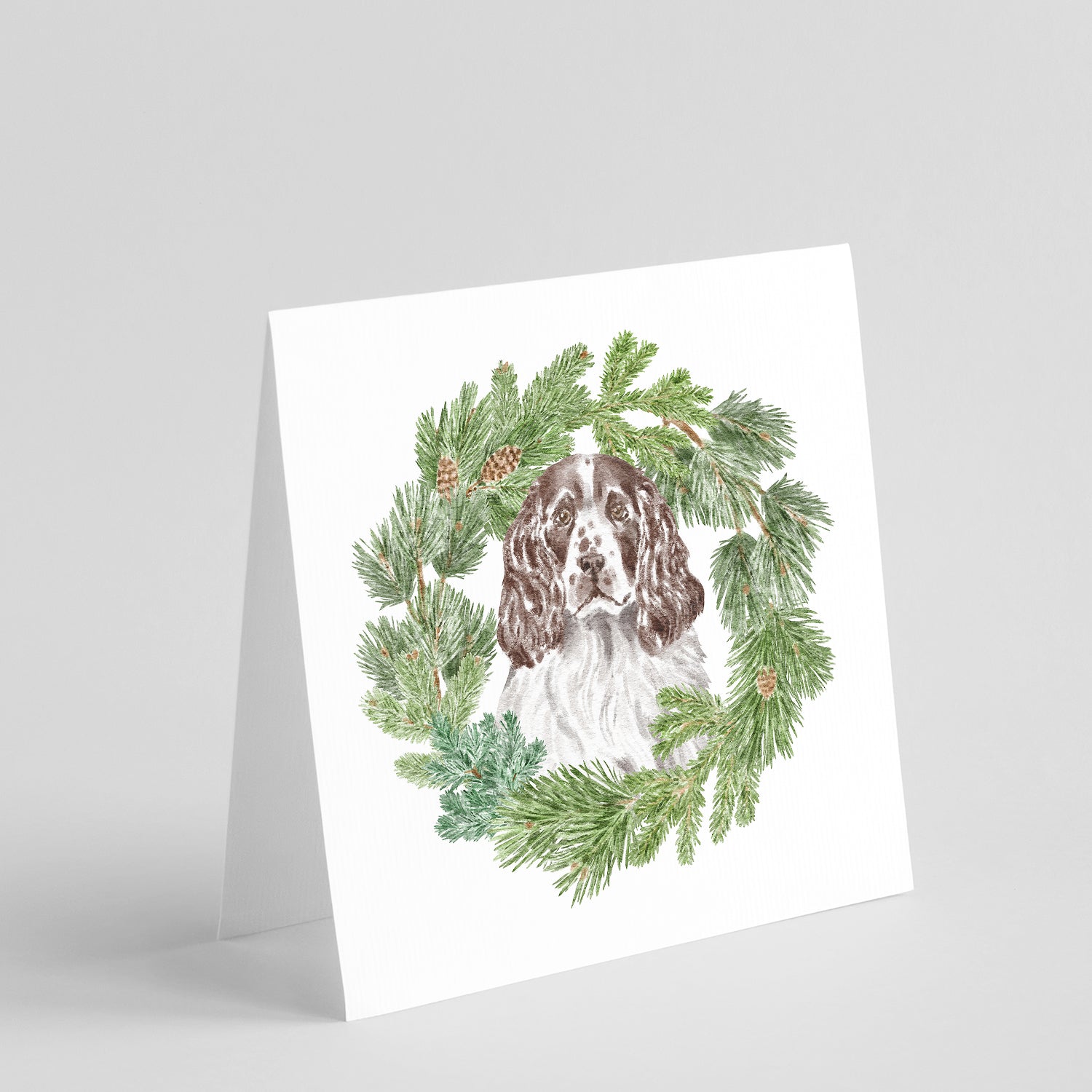 English Springer Spaniel Liver and White Christmas Wreath Square Greeting Cards and Envelopes Pack of 8 Blank Cards with Envelopes Blank Thank You Note Greeting Cards Stationery