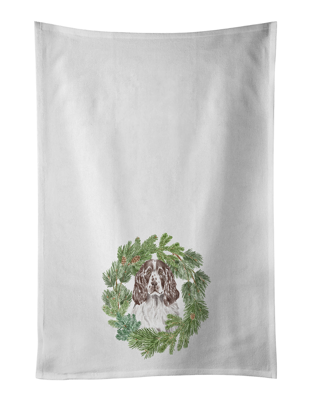 English Springer Spaniel Liver and White Christmas Wreath Kitchen Towel Set of 2 White Dish Towels Decorative Bathroom Hand towel for Hand, Face, Hair, Yoga, Tea, Dishcloth, 19 X 28", White