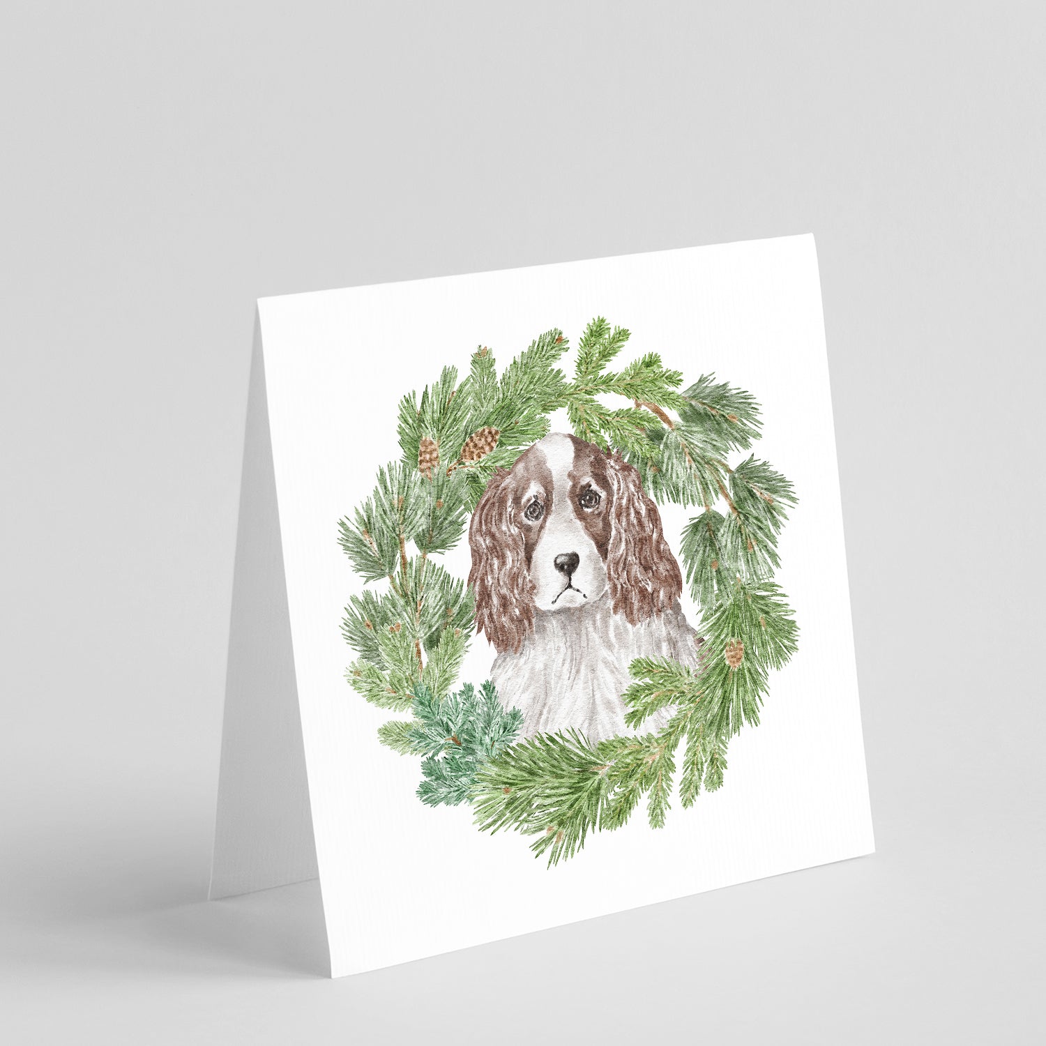 English Springer Spaniel Red and White Christmas Wreath Square Greeting Cards and Envelopes Pack of 8 Blank Cards with Envelopes Blank Thank You Note Greeting Cards Stationery