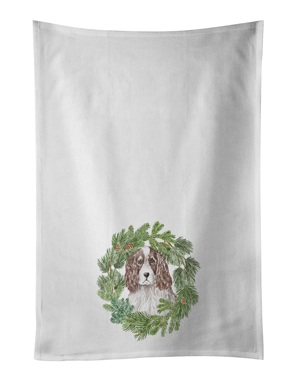 English Springer Spaniel Red and White Christmas Wreath Kitchen Towel Set of 2 White Dish Towels Decorative Bathroom Hand towel for Hand, Face, Hair, Yoga, Tea, Dishcloth, 19 X 28", White