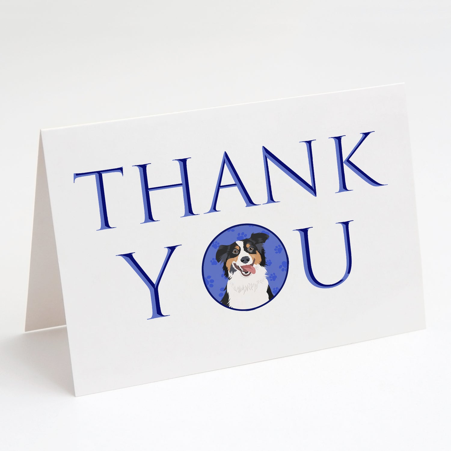 Australian Shepherd Black Tricolor #2 Thank You Greeting Cards Pack of 8 Blank Cards with Envelopes Whimsical A7 Size 5x7
