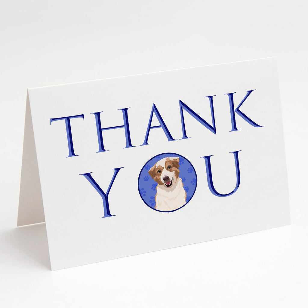 Australian Shepherd Red and White #1 Thank You Greeting Cards Pack of 8 Blank Cards with Envelopes Whimsical A7 Size 5x7