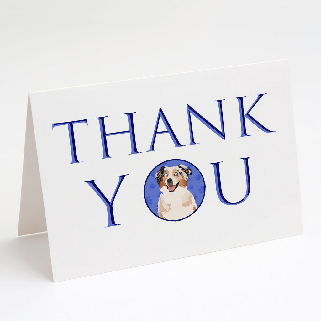 Australian Shepherd Red Merle Tricolor #2 Thank You Greeting Cards Pack of 8 Blank Cards with Envelopes Whimsical A7 Size 5x7