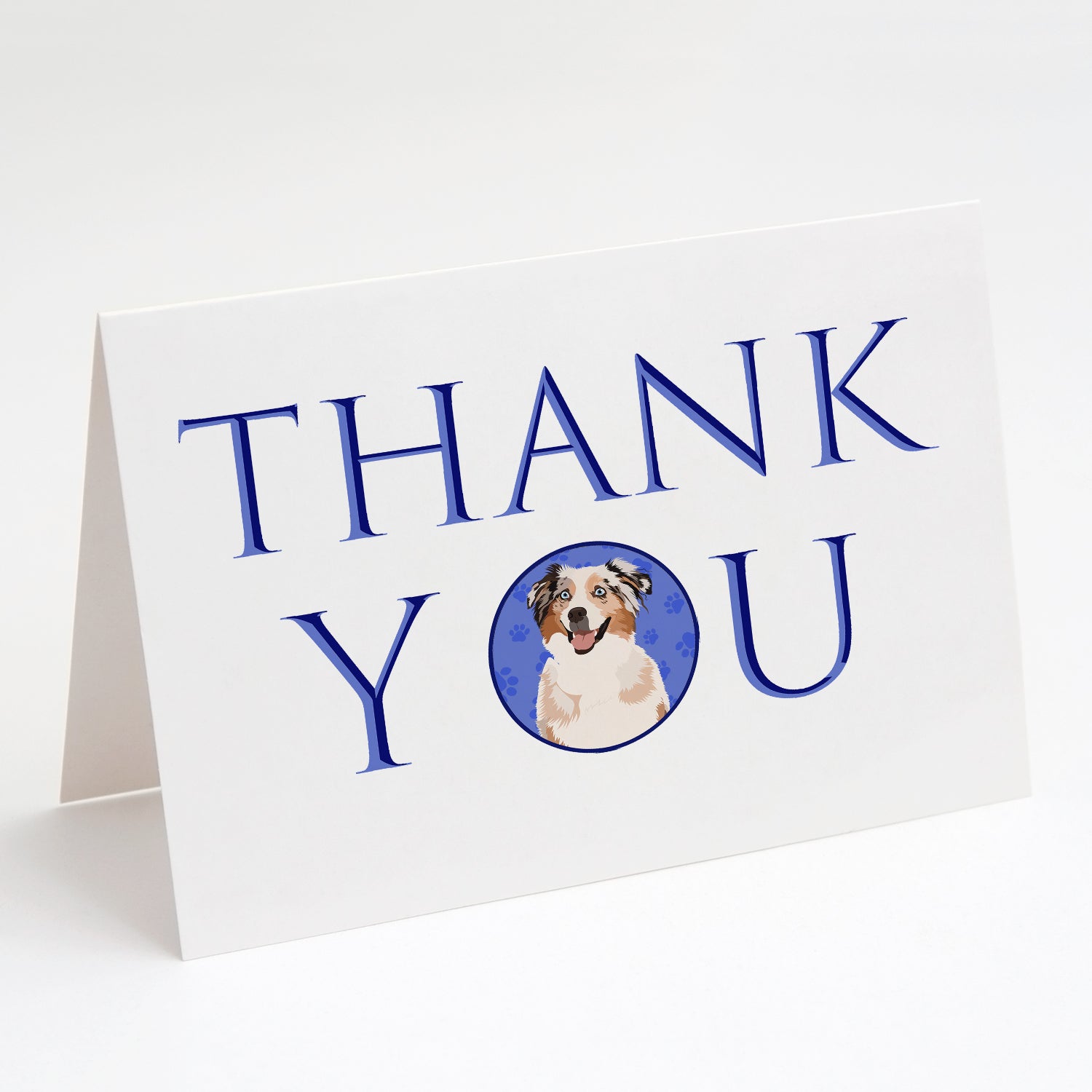 Australian Shepherd Red Merle Tricolor #2 Thank You Greeting Cards Pack of 8 Blank Cards with Envelopes Whimsical A7 Size 5x7