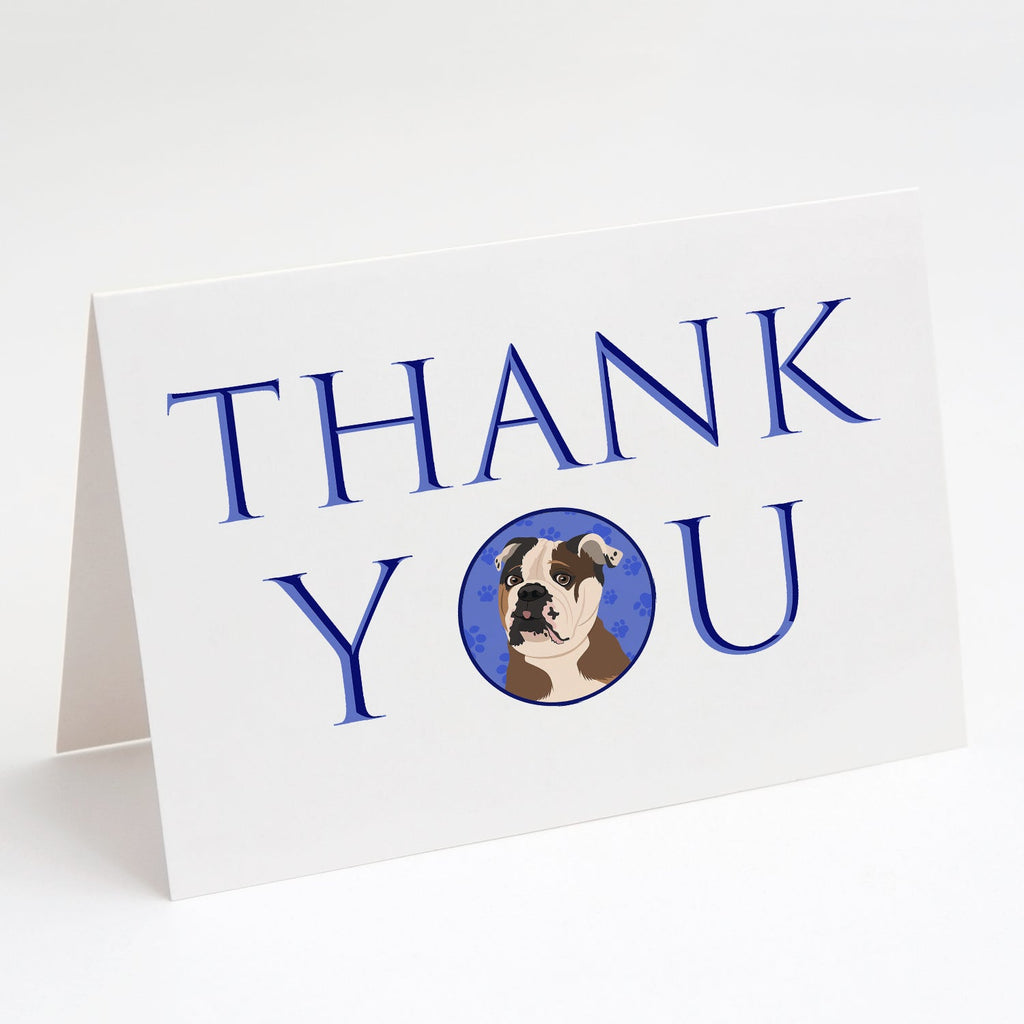 English Bulldog Chocolate Tan Thank You Greeting Cards Pack of 8 Blank Cards with Envelopes Whimsical A7 Size 5x7