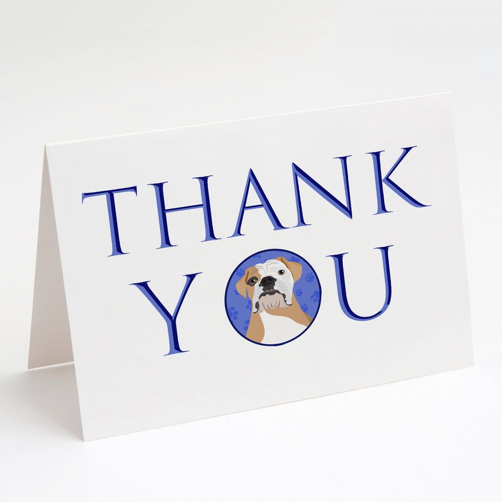 English Bulldog Fawn and White Thank You Greeting Cards Pack of 8 Blank Cards with Envelopes Whimsical A7 Size 5x7